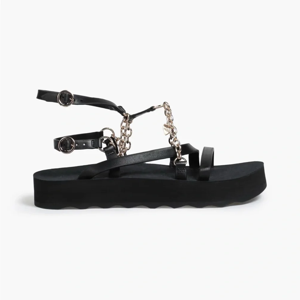 MAJE Chain-trimmed Leather Platform Sandals - Picture 1 of 5